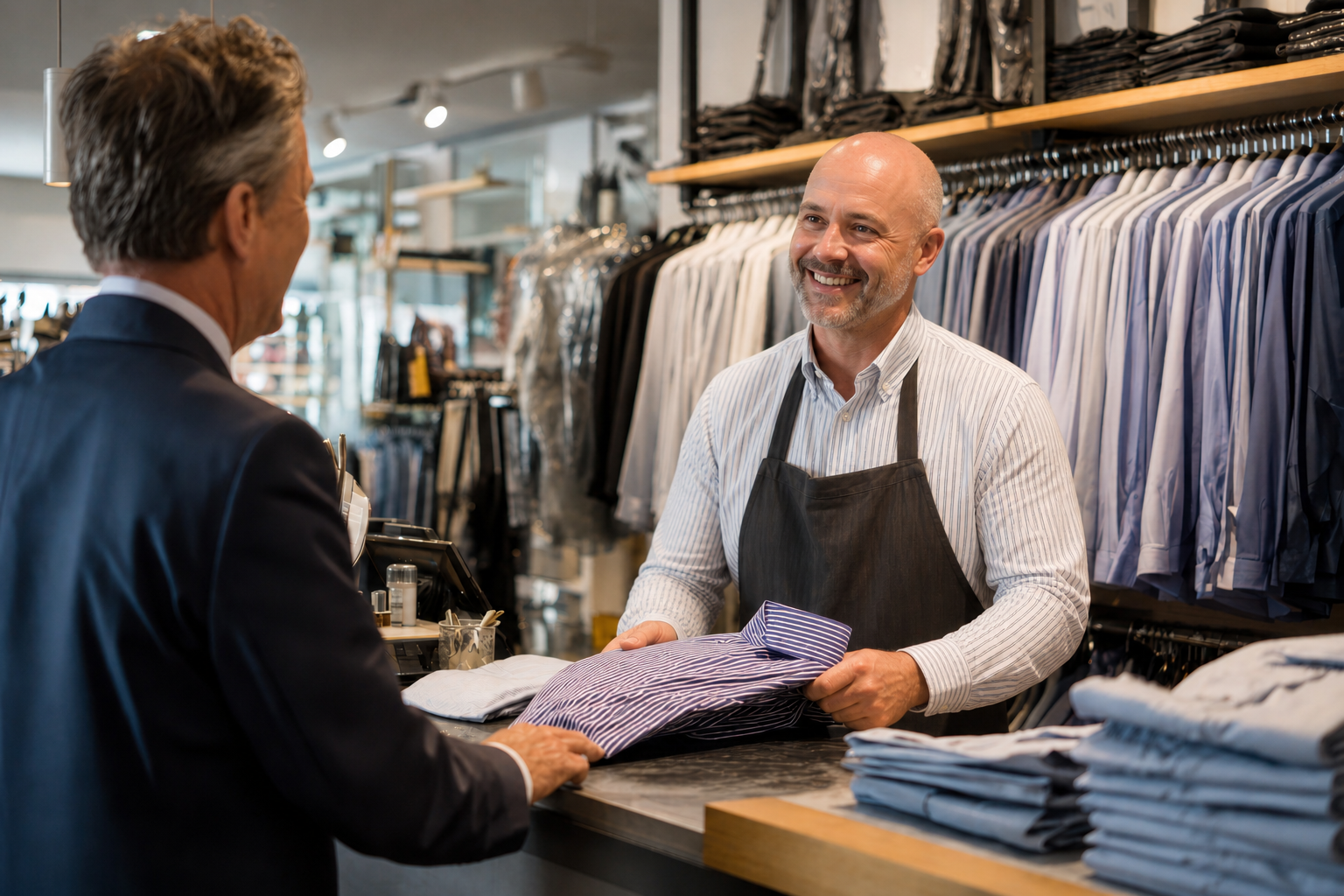 Customer dropping off clothes at GCDC counter