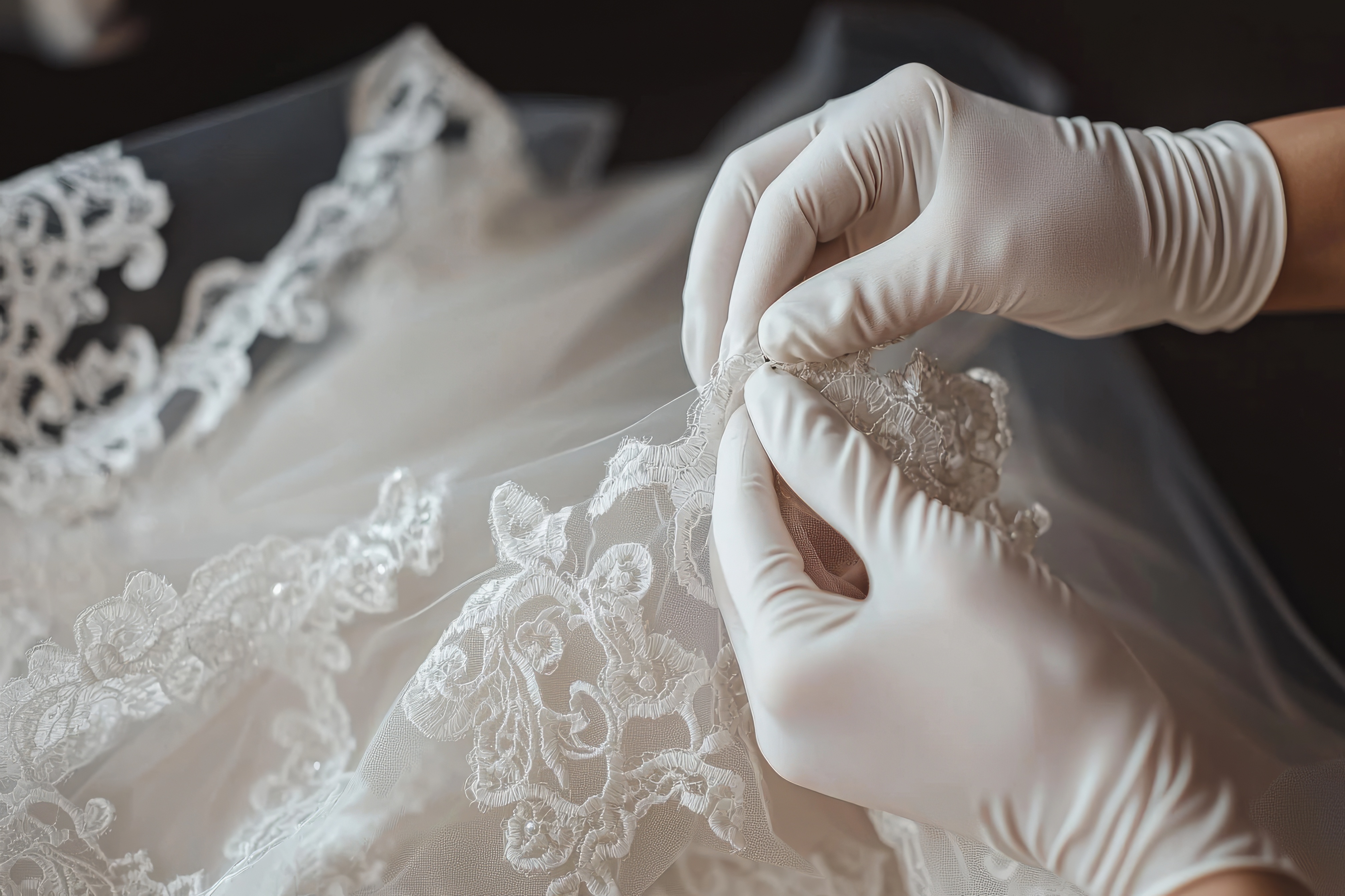 Wedding dress after cleaning detail